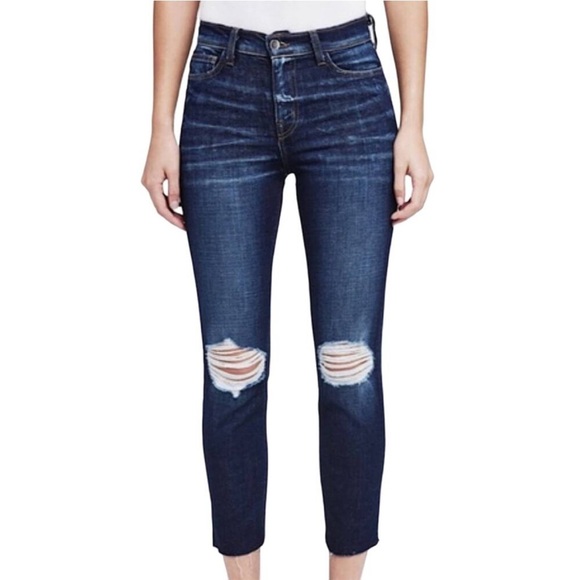 L’AGENCE Abigail French Slim Ripped Skinny Jeans Dark Diamond Destruct Size 26 - Picture 1 of 9